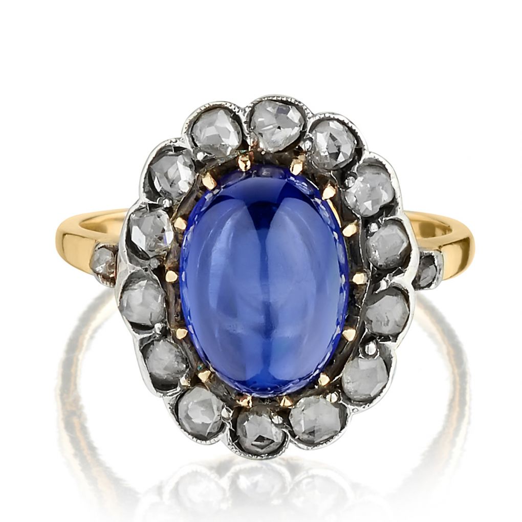 Synthetic Cabochon Blue Sapphire And Diamond Vintage Ring – Van Rijk