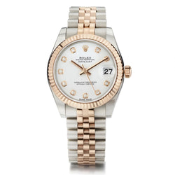 Rolex Oyster Perpetual Mid-Size Everose Gold And Steel Diamond Watch