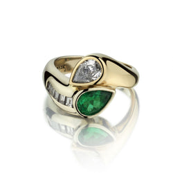 Custom-Made Pear-shaped Green Emerald And Diamond Ring
