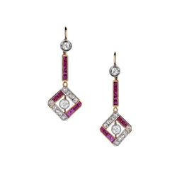 Art Deco Rose Gold And Silver Ruby And Old-Cut Diamond Earrings