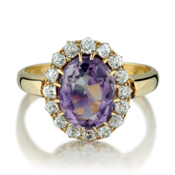 Amethyst And Diamond Cluster 18KT Yellow Gold Vintage Ring