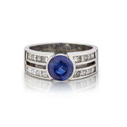 Ladies 18kt W/G Blue Sapphire and  Diamond Ring.