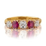 Old-Mine Cut Diamond And Ruby Gemstone 18KT Yellow Gold Ring