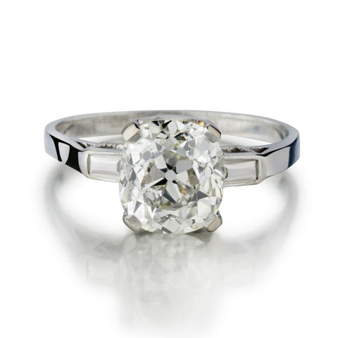 2.35 Carat Old-Mine Cut Diamond Platinum Vintage Engagement Ring
