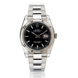 Rolex Oyster Perpetual Datejust Fluted Bezel Black Dial Watch