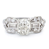 Art Deco Old-Mine Cut Diamond Bow Style Plat Ring