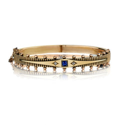 Etruscan Revival 14KT Yellow Gold Sapphire Bangle