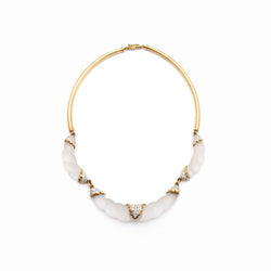 Frosted Camphor Glass & Diamond Yellow Gold Necklace