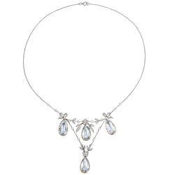 Victorian Aquamarine, Rose Cut Diamond And Freshwater Pearl Necklace