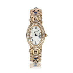 Cartier Rare Baignoire Factory Full Diamond And Cabochon Sapphire Watch