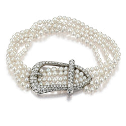 Tiffany & Co. Platinum Cultured Pearl And Diamond Buckle Bracelet
