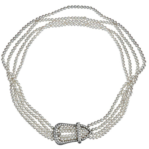 Tiffany and Co Platinum Diamond Buckle and Pearl Necklace