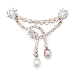 Edwardian-Era Diamond And Natural Pearl Brooch/Pendant