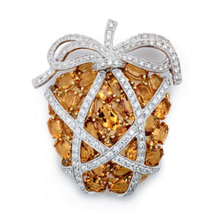 Platinum And Yellow Gold Citrine And Diamond Brooch