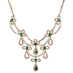 Regal 22kt Green Emerald & Diamond Floral Necklace