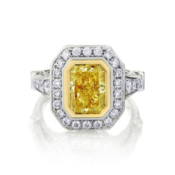 3.01 Carat GIA Natural Fancy Intense Yellow Radiant Cut Diamond Ring