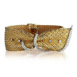 Mid-Century 18KT Yellow Gold Bow Single Cut Diamond Bracelet
