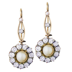 Edwardian-Era Natural Pearl And Diamond Drop Earrings. Circa 1910