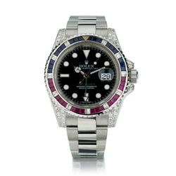 Rolex Oyster Perpetual GMT Master II Aftermarket Ruby, Sapphire Diamond Watch