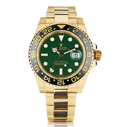 Rolex Oyster Perpetual GMT Master II Yellow Gold Green Dial Watch
