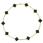 Van Cleef And Arpels Yellow Gold Onyx Alhambra 10 Motif Necklace