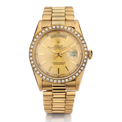 Rolex Oyster Perpetual Day/Date Pres Gold Diamond Bezel '88 Watch