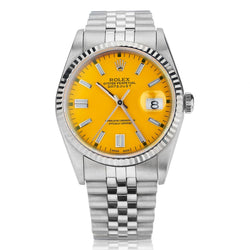 ROLEX Datejust in stainless steel with custom yellow dial. 36mm case size. Circa 1992