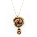 Antique Oval Faceted Garnet & Chrysoberyl Gold Pendant
