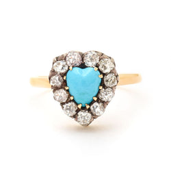 Antique Heart-Shaped Turquoise & Old-Mine Cut Diamond Ring