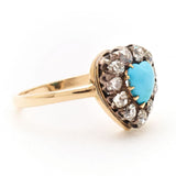 Antique Heart-Shaped Turquoise & Old-Mine Cut Diamond Ring