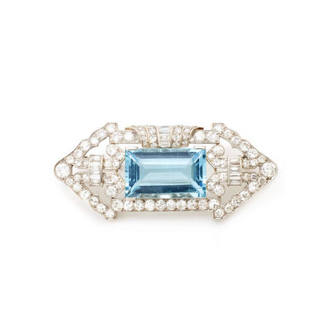 Art Deco Aquamarine & Diamond Platinum Pendant/Brooch
