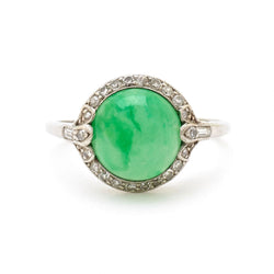 Art Deco Round Jade & Old-Cut Diamond Platinum Ring
