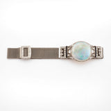 Art Deco Opal & European Cut Diamond Platinum Mesh Bracelet