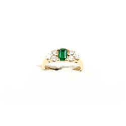 Ladies Green Emerald and Diamond Ring.