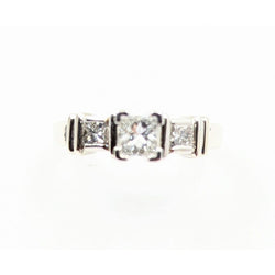 Ladies 14kt W/G Princess Cut Diamond 3 Stone Ring. 0.64 Tcw