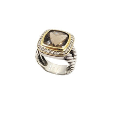David Yurman Sterling Silver and 18kt Yellow Gold Topaz and Diamond Ring