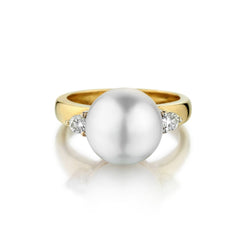 18kt Yellow Gold 12.5mm South Sea Pearl and Diamond Ring.