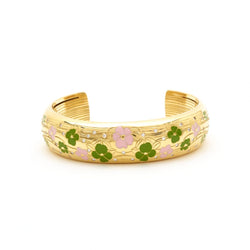 Escada Yellow Gold Enamel & Diamond Floral Cuff Bracelet