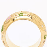 Escada 18 Karat Yellow Gold Enamel & Diamond Floral Ring