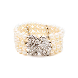 Five-Row Cultured Pearl, Diamond & White Gold Bracelet