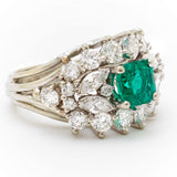 1.45 Carat Green Emerald, Diamond & White Gold Cluster Ring