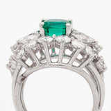 1.45 Carat Green Emerald, Diamond & White Gold Cluster Ring