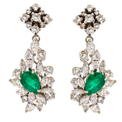 Green Emerald & Diamond White Gold Ear Pendants