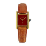 Cartier Paris Le Must Tank Gold Plated 28MM Ladies Watch. Burgundy Dial.