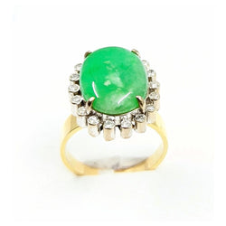 14kt Two Tone Gold and  Large Jade and Diamond Ring