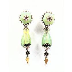 Whimsical 14kt Vintage Jade and Seed Pearls Hanging Earrings