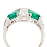 Art Deco Emerald-Cut Diamond & Green Emerald Ring