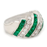 Green Emerald And Diamond Platinum Band Ring
