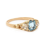 Victorian Three Stone Aquamarine Diamond Gold Ring