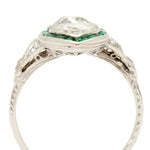 Edwardian Diamond, Green Emerald & Platinum Ring